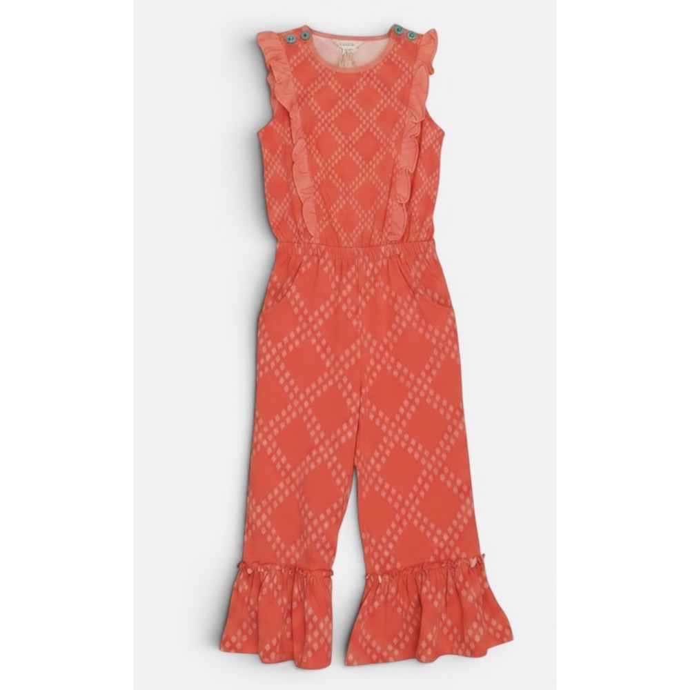 Matilda Jane Dream Chasers Day of Fun Romper Jumpsuit Girls Size 8 Orange Ruffle